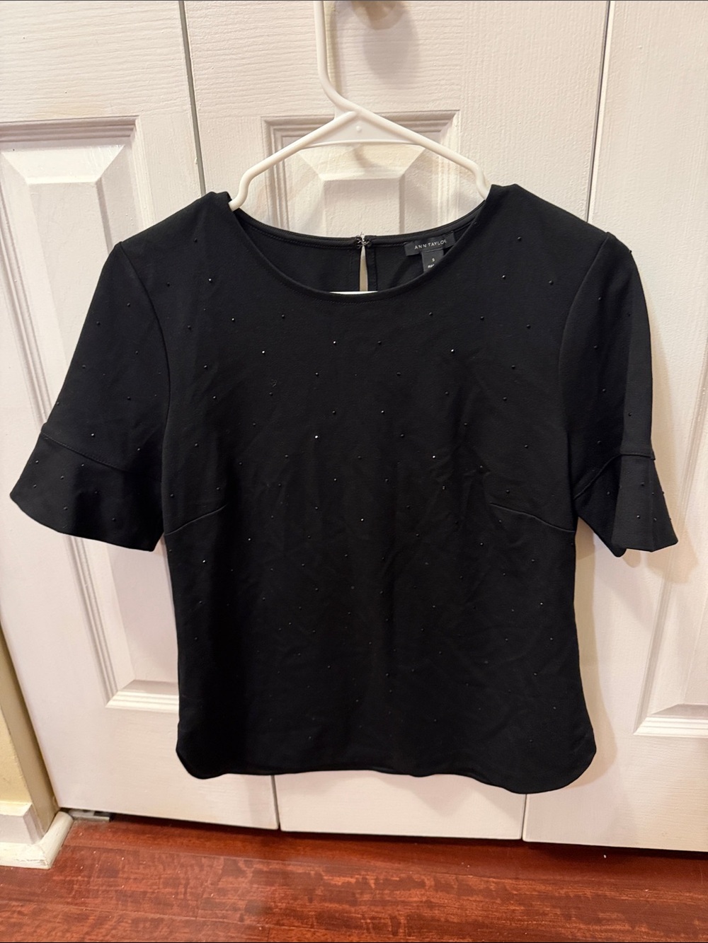 Ann Taylor Black Short Sleeve Top with Subtle Studs